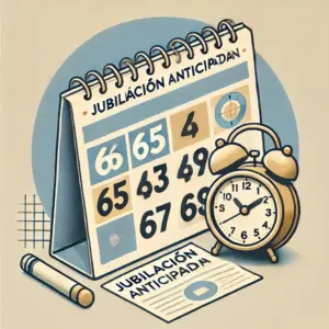 Ilustración de calendario y relojes mostrando la edad mínima de jubilación y la opción de jubilación anticipada en España